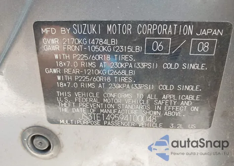 2009 Suzuki Grand Vitara Luxury from USA, damaged, VIN JS3TE149594100048